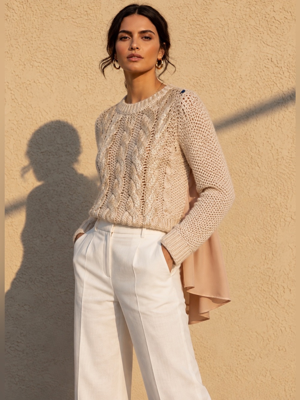 Sportmax Code Max Mara Cable Knit Metallic Gold Silky Back Sweater S Italy Fairy